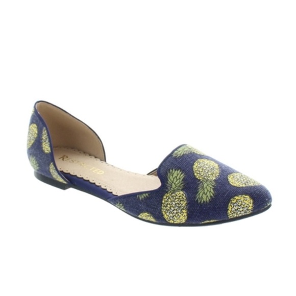 Last 2 Pineapple Print D’Orsay Flats Navy Yellow - Picture 8 of 8